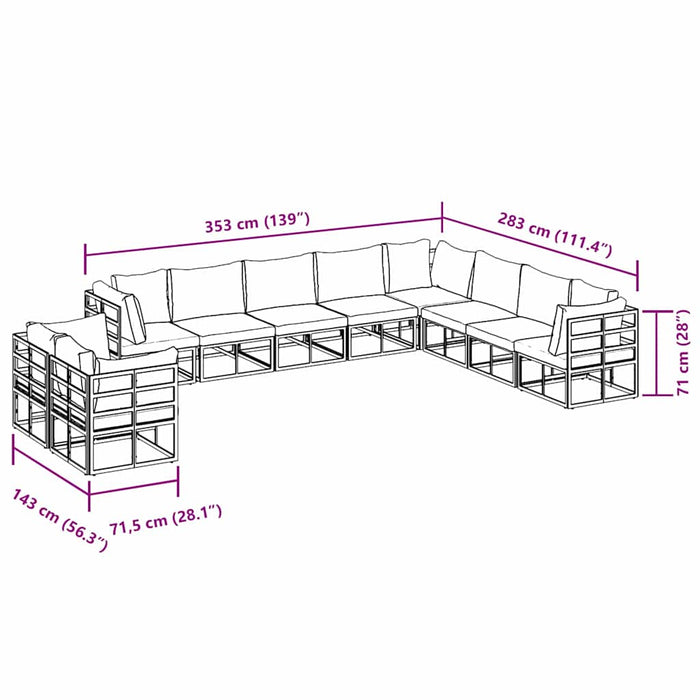 Set de canapele pentru grădină cu pernă 10 pcs Negru Aluminiu - WALTI WALTI
