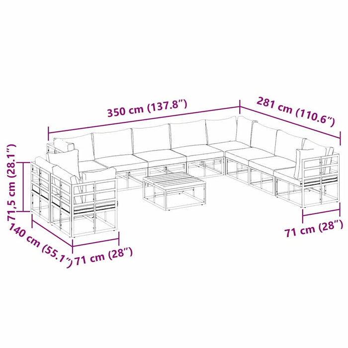 Set de canapele pentru grădină cu pernă 11 pcs Negru Aluminiu - WALTI WALTI