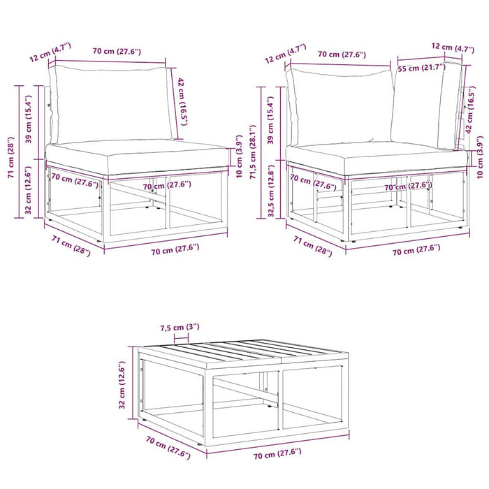 Set de canapele pentru grădină cu pernă 11 pcs Negru Aluminiu - WALTI WALTI