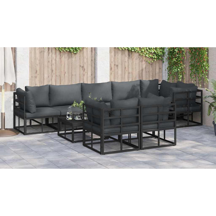 Set de canapele pentru grădină cu pernă 9 pcs Negru Aluminiu - WALTI WALTI