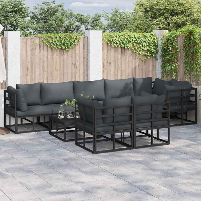 Set de canapele pentru grădină cu pernă 9 pcs Negru Aluminiu - WALTI WALTI