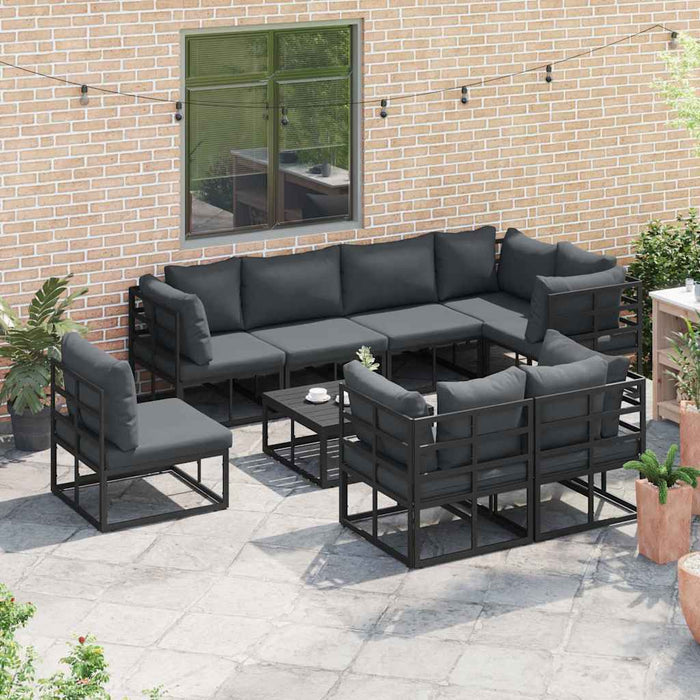 Set de canapele pentru grădină cu pernă 9 pcs Negru Aluminiu - WALTI WALTI