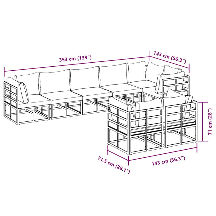 Set de canapele pentru grădină cu pernă 9 pcs Negru Aluminiu - WALTI WALTI