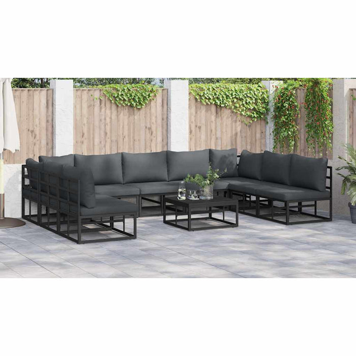 Set de canapele pentru grădină cu pernă 10 pcs Negru Aluminiu - WALTI WALTI
