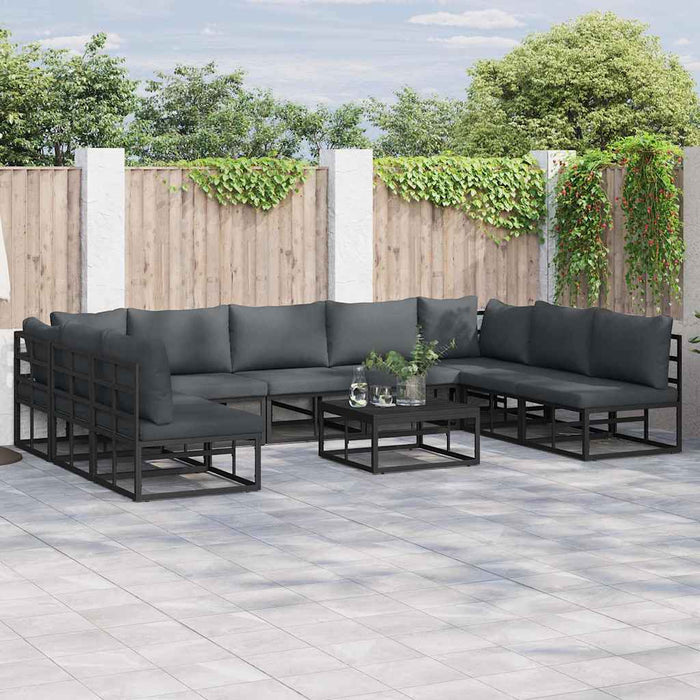 Set de canapele pentru grădină cu pernă 10 pcs Negru Aluminiu - WALTI WALTI
