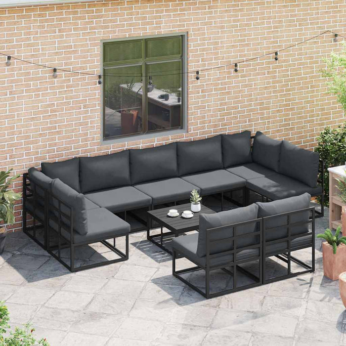 Set de canapele pentru grădină cu pernă 10 pcs Negru Aluminiu - WALTI WALTI