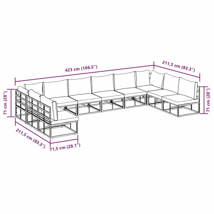 Set de canapele pentru grădină 10 pcs Negru 423 x 211.5 x 71 cm - WALTI WALTI