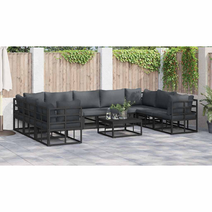 Set de canapele pentru grădină cu pernă 9 pcs Negru Aluminiu - WALTI WALTI