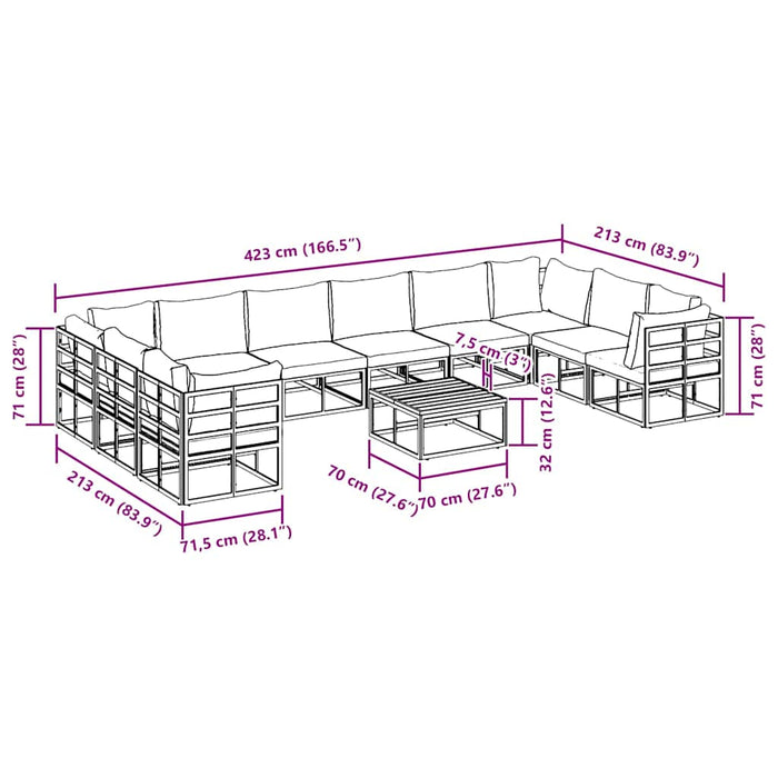Set de canapele pentru grădină 11 pcs Negru 70 x 70 x 32 cm - WALTI WALTI