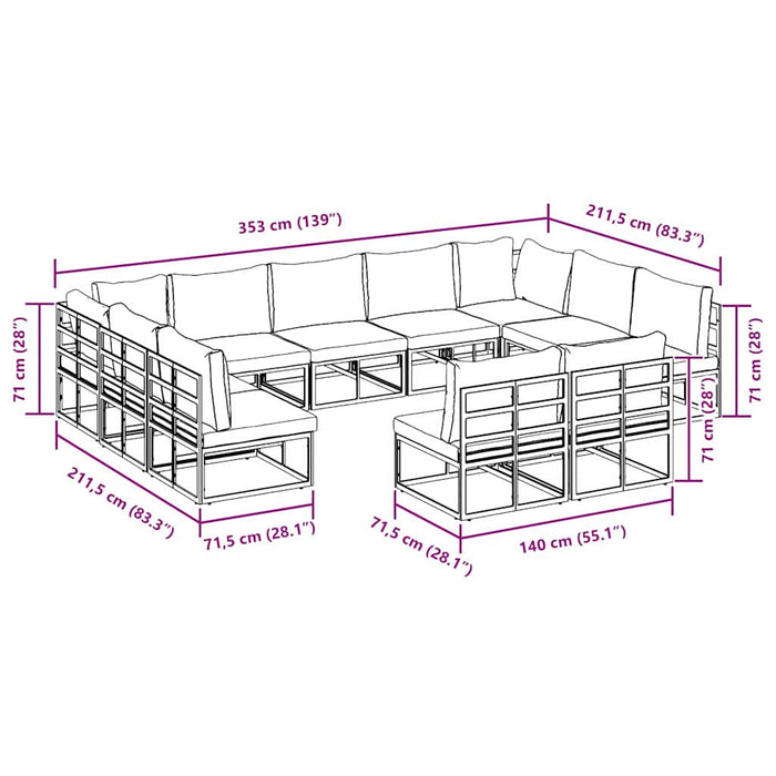 Set de canapele pentru grădină 11 pcs Negru 353 x 211.5 x 71 cm - WALTI WALTI