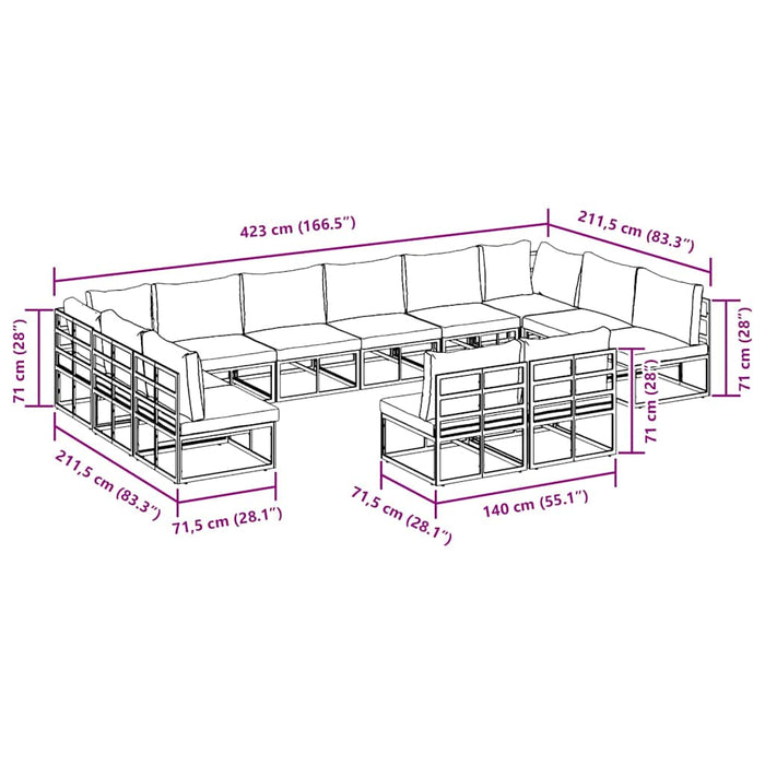 Set de canapele pentru grădină 12 pcs Negru 423 x 211.5 x 71 cm - WALTI WALTI