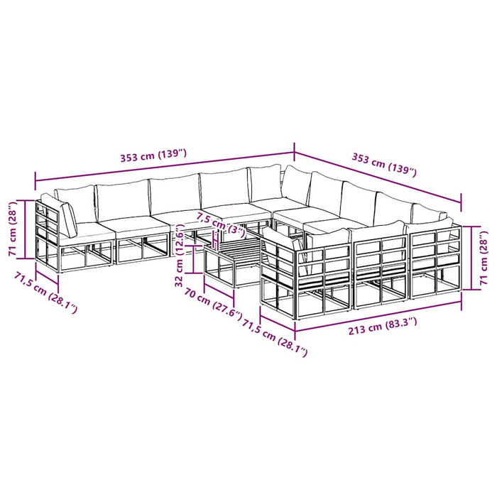 Set de canapele pentru grădină 12 pcs Negru 70 x 70 x 32 cm - WALTI WALTI