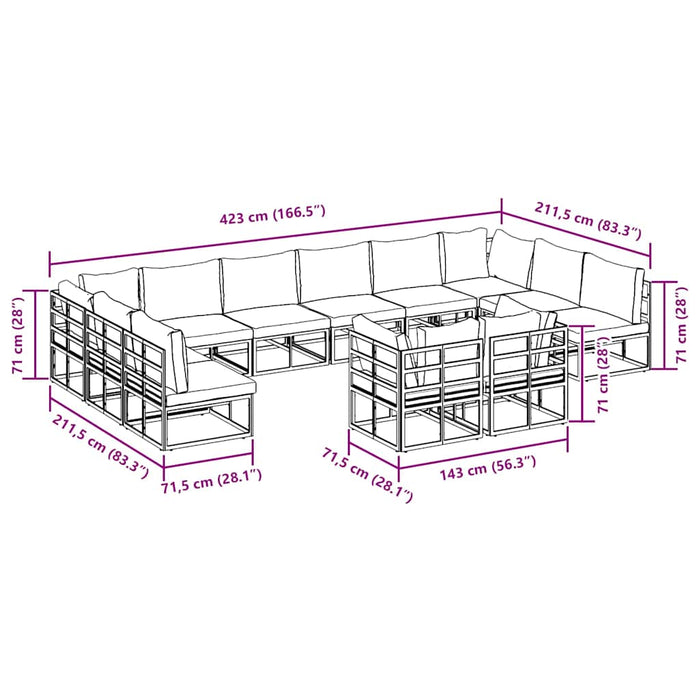 Set de canapele pentru grădină 12 pcs Negru 423 x 211.5 x 71 cm - WALTI WALTI