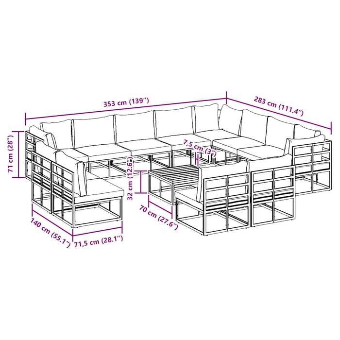 Set de canapele pentru grădină 13 pcs Negru 70 x 70 x 32 cm - WALTI WALTI
