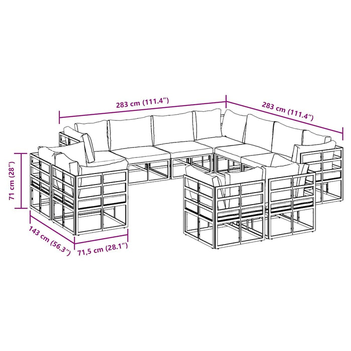 Set de canapele pentru grădină 11 pcs Negru 283 x 283 x 71 cm - WALTI WALTI