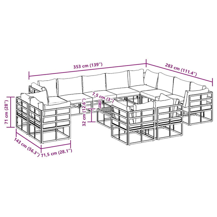 Set de canapele pentru grădină 13 pcs Negru 70 x 70 x 32 cm - WALTI WALTI