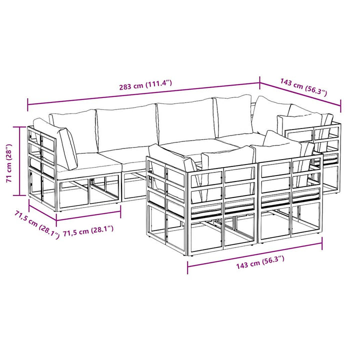 Set de canapele pentru grădină 7 pcs Negru 283 x 143 x 71 cm - WALTI WALTI