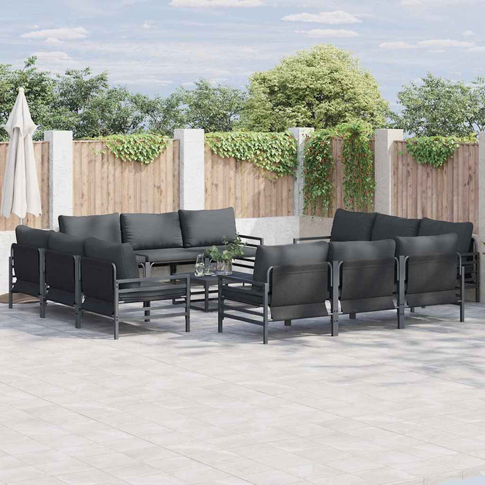 Set de canapele pentru grădină cu pernă 12 pcs Negru Oțel - WALTI WALTI