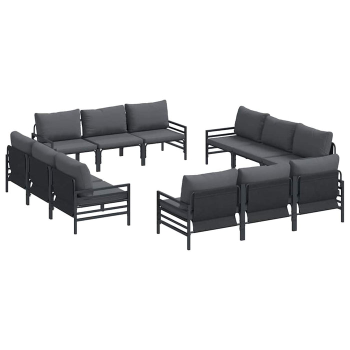 Set de canapele pentru grădină cu pernă 12 pcs Negru Oțel - WALTI WALTI