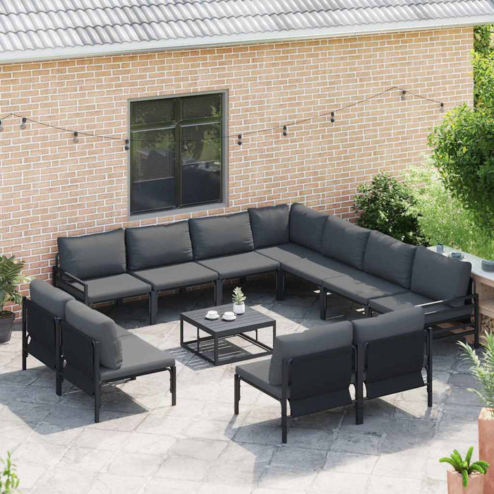 Set de canapele pentru grădină cu pernă 12 pcs Negru Oțel - WALTI WALTI
