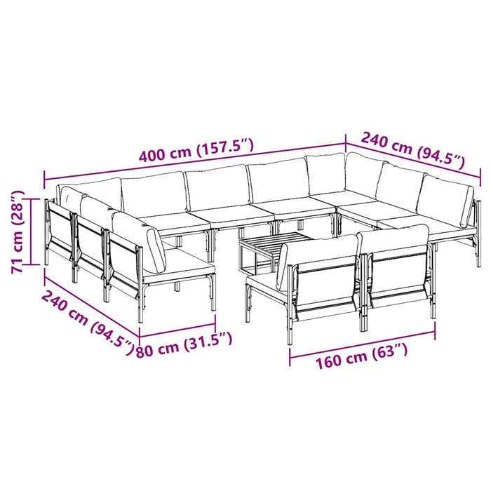 Set de canapele pentru grădină 12 pcs Antracit Oțel - WALTI WALTI