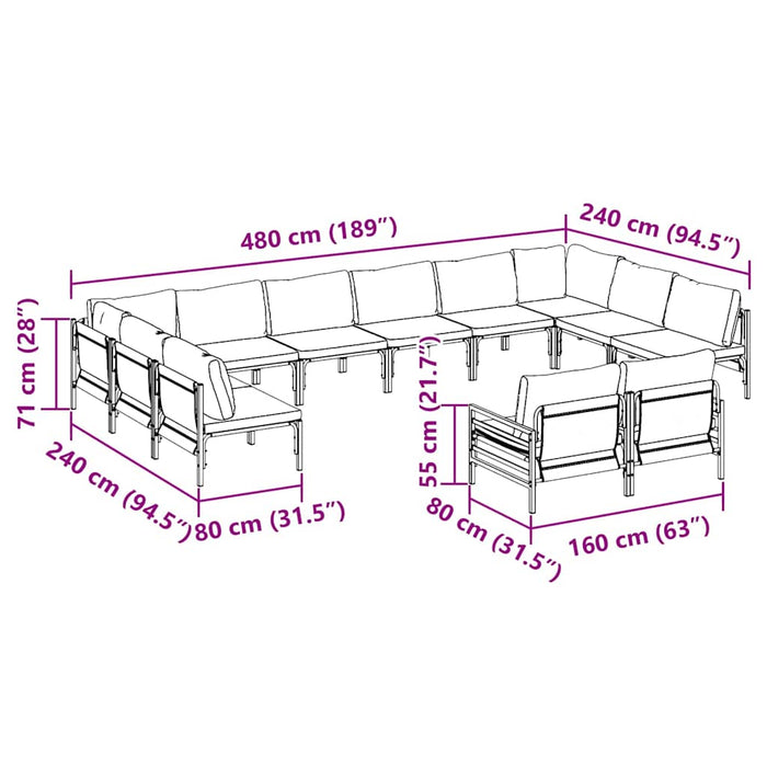 Set de canapele pentru grădină 12 pcs Antracit Oțel - WALTI WALTI