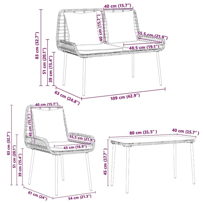 Set de Mobilier pentru Grădină cu pernă 4 pcs Maro, Negru, Crem - WALTI WALTI