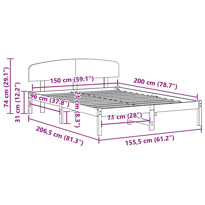 Cadru de pat cu headboard Maro 150 x 200 cm Lemn masiv de pin - WALTI WALTI