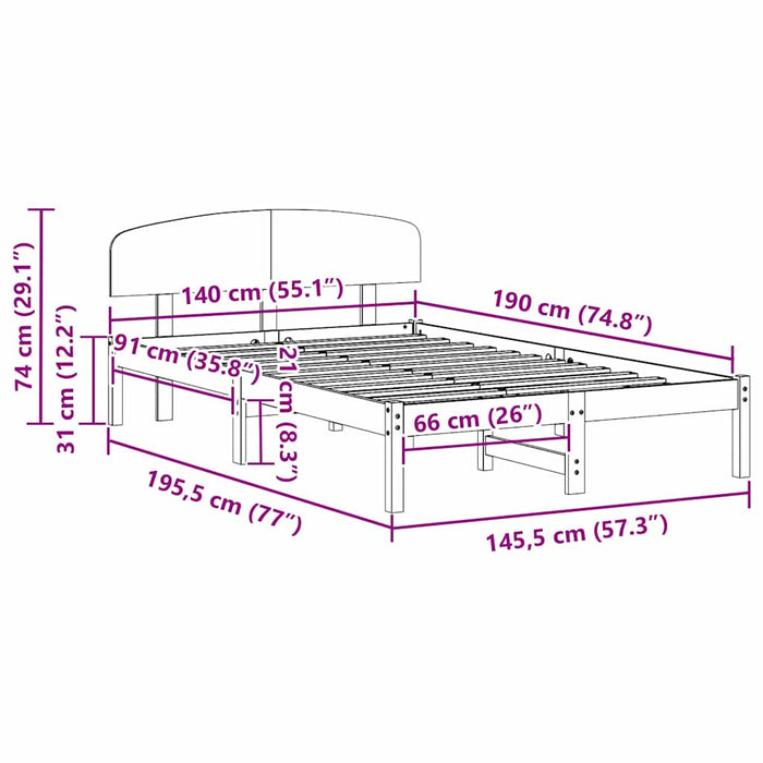 Cadru de pat cu headboard Maro 140 x 190 cm Lemn masiv de pin - WALTI WALTI