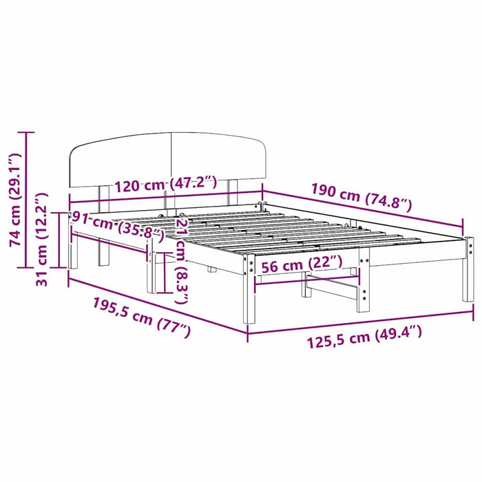 Cadru de pat cu headboard Maro 120 x 190 cm Lemn masiv de pin - WALTI WALTI