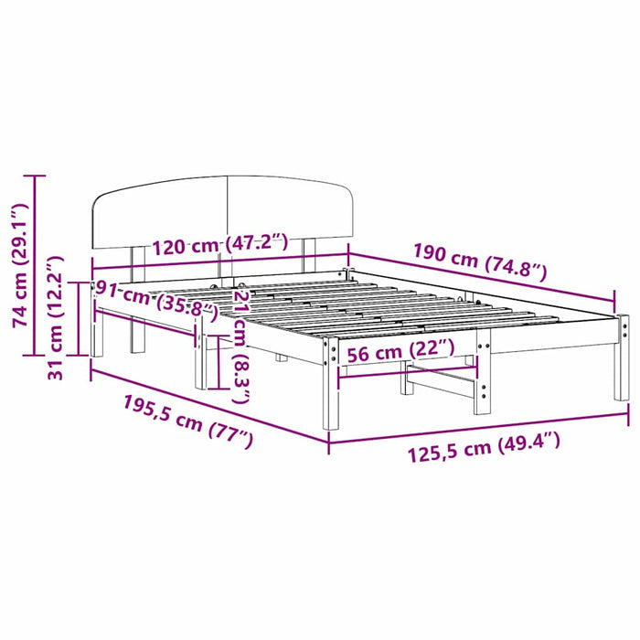 Cadru de pat cu headboard Maro 120 x 190 cm Lemn masiv de pin - WALTI WALTI