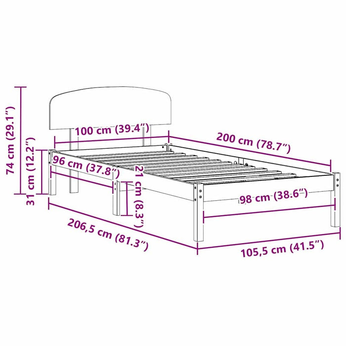 Cadru de pat cu headboard Maro 100 x 200 cm Lemn masiv de pin - WALTI WALTI