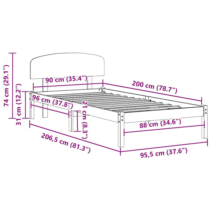 Cadru de pat cu headboard Maro 90 x 200 cm Lemn masiv de pin - WALTI WALTI