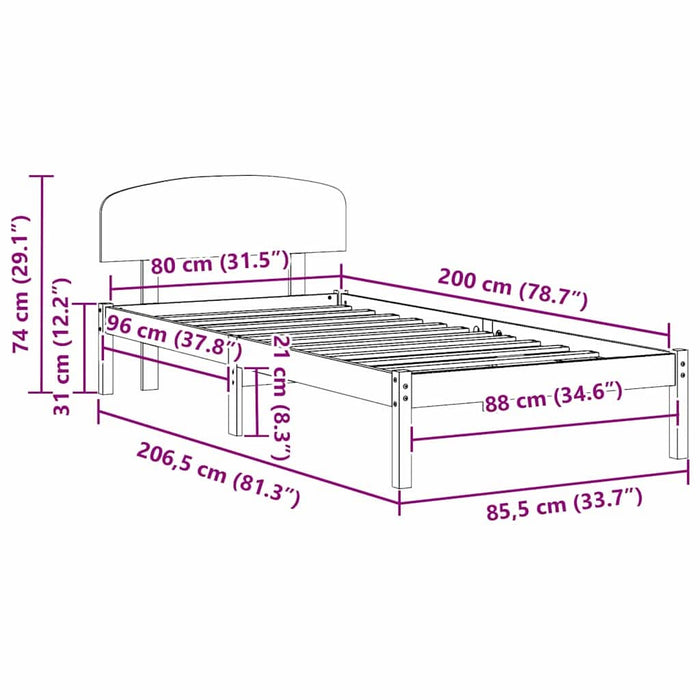 Cadru de pat cu headboard Alb 80 x 200 cm Lemn masiv de pin - WALTI WALTI