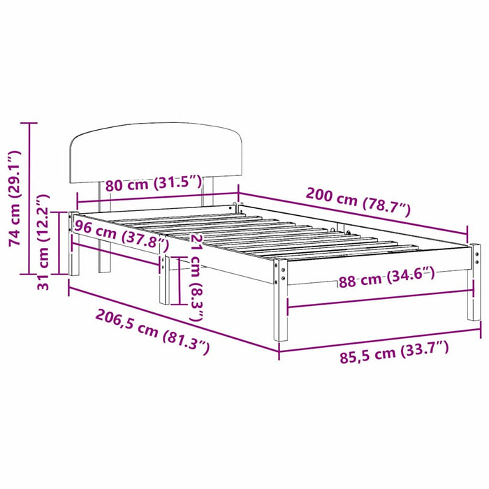 Cadru de pat cu headboard Maro 80 x 200 cm Lemn masiv de pin - WALTI WALTI
