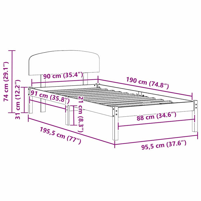 Cadru de pat cu headboard Maro 90 x 190 cm Lemn masiv de pin - WALTI WALTI