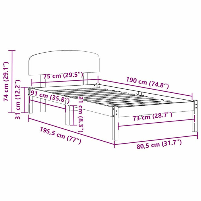 Cadru de pat cu headboard Maro 75 x 190 cm Lemn masiv de pin - WALTI WALTI
