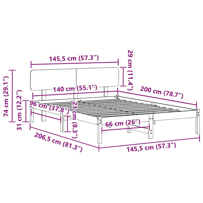 Cadru de pat cu headboard Maroniu cerat 140 x 200 cm - WALTI WALTI