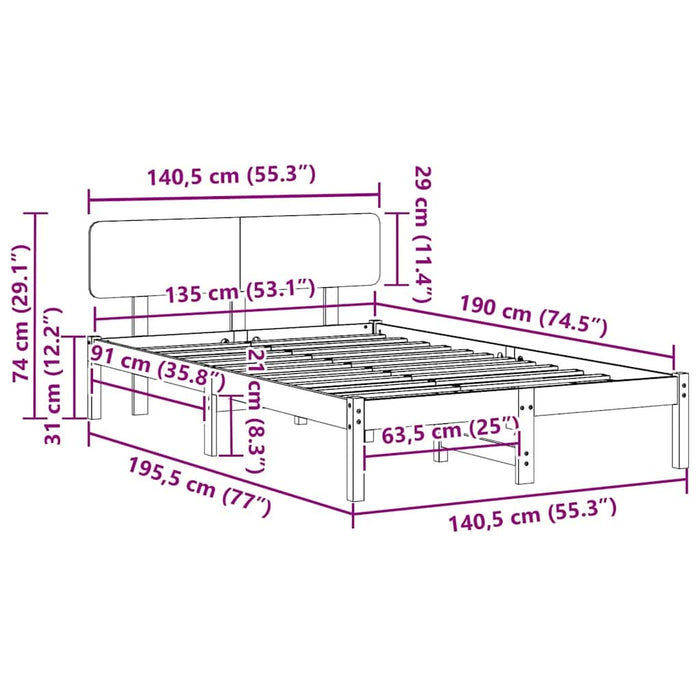 Cadru de pat cu headboard natural 135 x 190 cm - WALTI WALTI