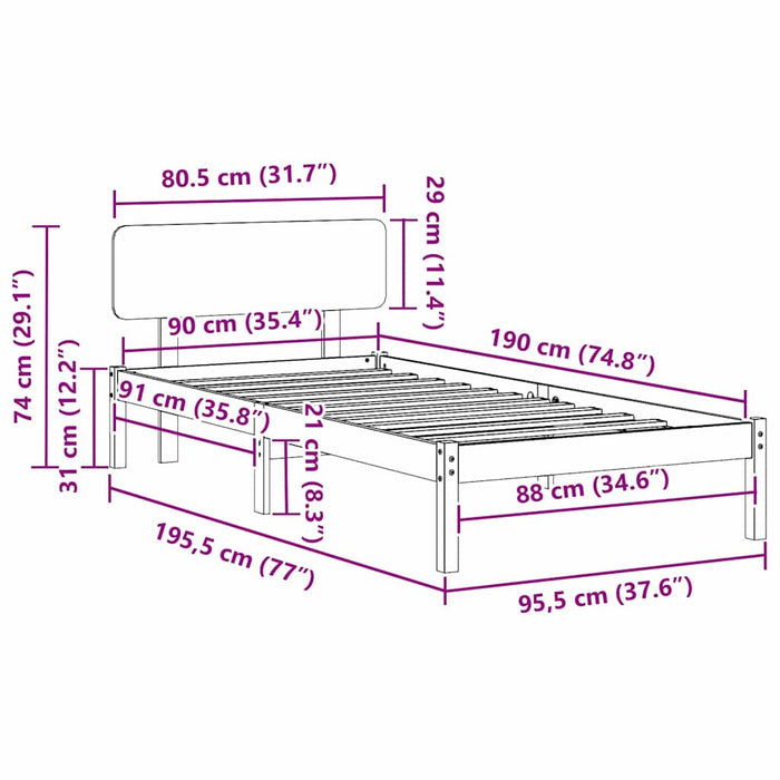 Cadru de pat cu headboard natural 90 x 190 cm - WALTI WALTI