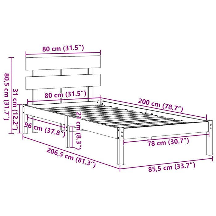 Cadru de pat cu headboard Maro 80 x 200 cm Lemn masiv de pin - WALTI WALTI