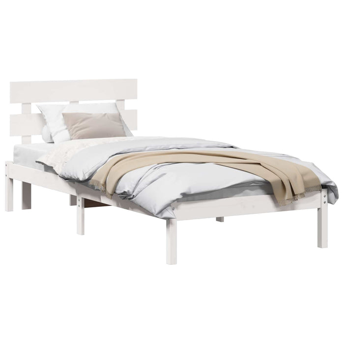 Cadru de pat cu headboard Alb 100 x 200 cm Lemn masiv de pin - WALTI WALTI