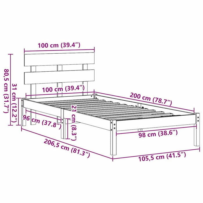 Cadru de pat cu headboard Alb 100 x 200 cm Lemn masiv de pin - WALTI WALTI