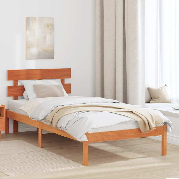 Cadru de pat cu headboard Maro 75 x 190 cm Lemn masiv de pin - WALTI WALTI