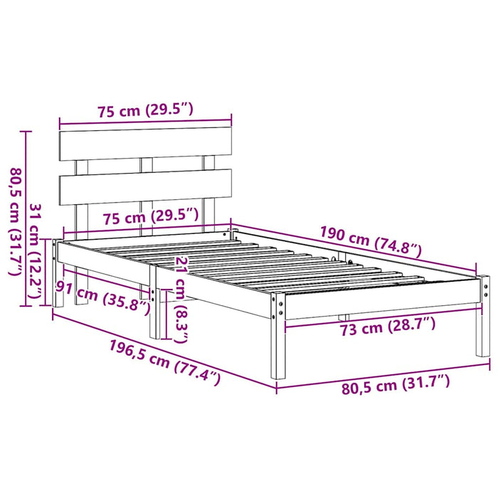 Cadru de pat cu headboard Maro 75 x 190 cm Lemn masiv de pin - WALTI WALTI