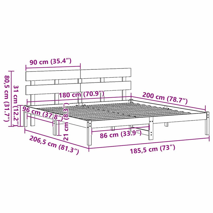 Cadru de pat cu headboard Maro 180 x 200 cm Lemn masiv de pin - WALTI WALTI