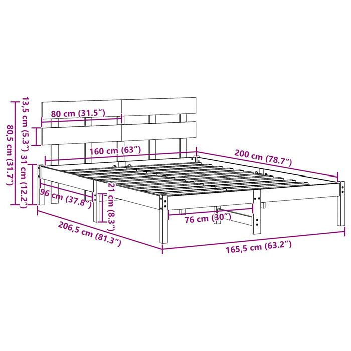 Cadru de pat cu headboard Alb 160 x 200 cm Lemn masiv de pin - WALTI WALTI