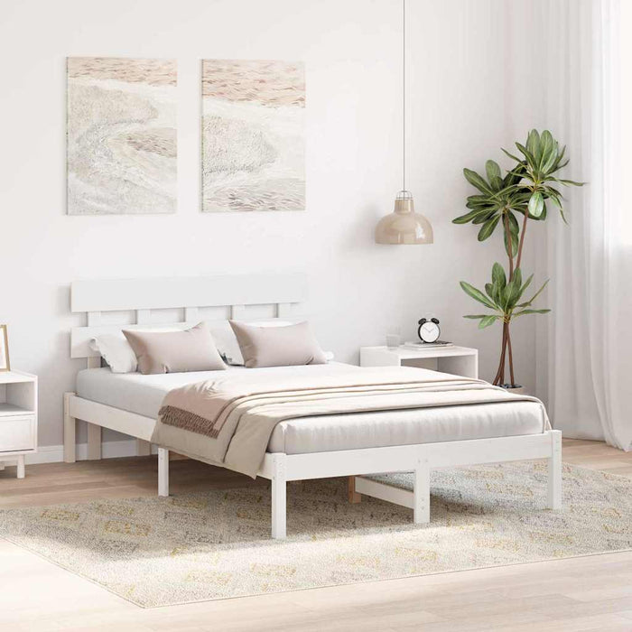 Cadru de pat cu headboard Alb 135 x 190 cm Lemn masiv de pin - WALTI WALTI