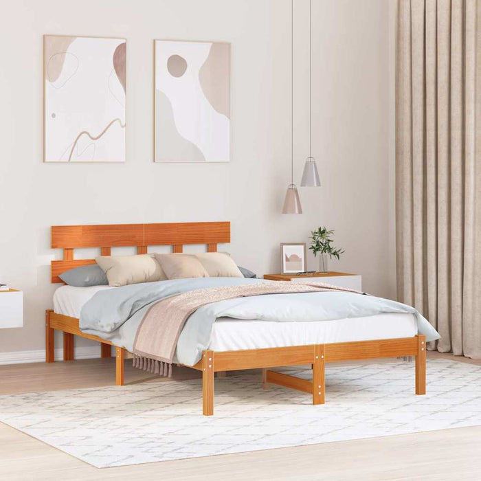 Cadru de pat cu headboard Maro 135 x 190 cm Lemn masiv de pin WALTI