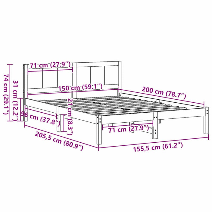 Cadru de pat Alb 150 x 200 cm Lemn masiv de pin - WALTI WALTI